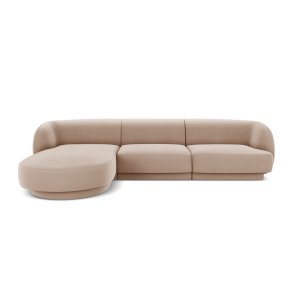 MICADONI Miley hjrnesofa, venstre, 4 sder - brun fljl og sort plast