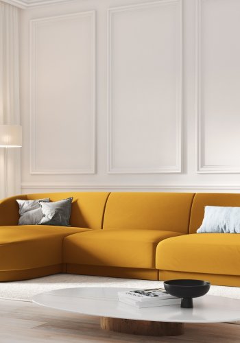 MICADONI Miley hjrnesofa, venstre, 4 sder - gul fljl og sort plast