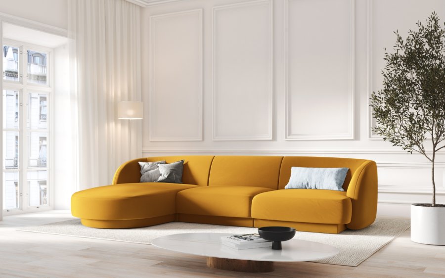 MICADONI Miley hjrnesofa, venstre, 4 sder - gul fljl og sort plast