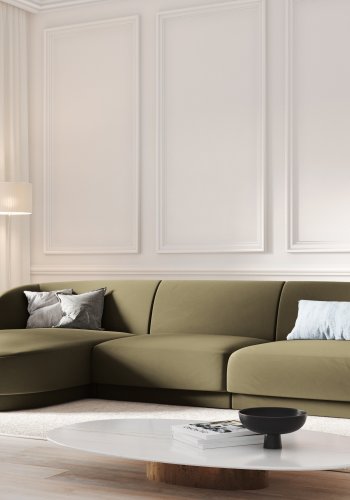 MICADONI Miley hjrnesofa, venstre, 4 sder - grn fljl og sort plast