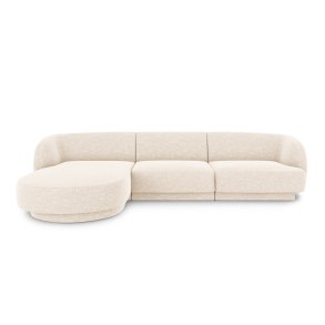 MICADONI Miley hjrnesofa, venstre, 4 sder - beige chenille og sort plast