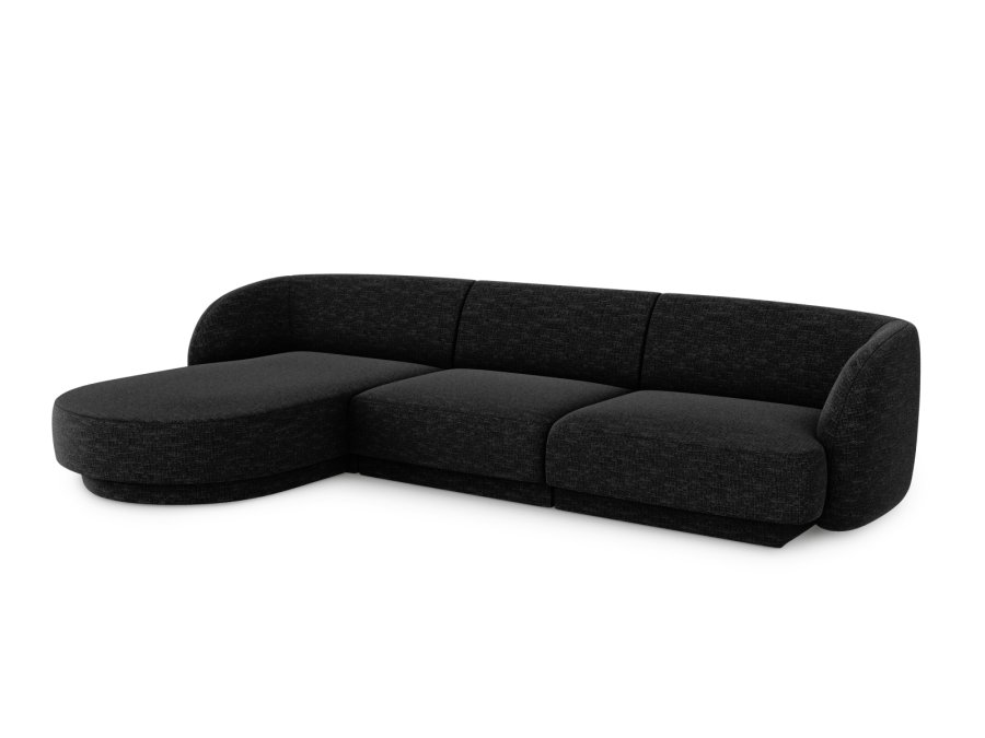 MICADONI Miley hjrnesofa, venstre, 4 sder - sort chenille og sort plast