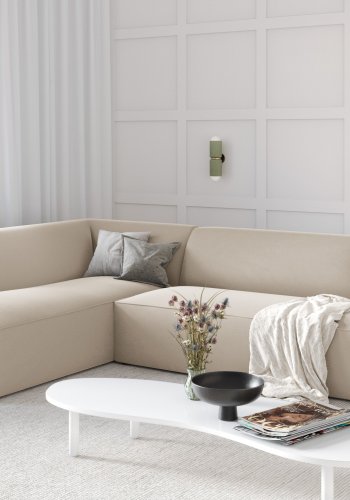 MICADONI Ruby hjrnesofa, venstre, 4 sder - beige fljl og sort plast