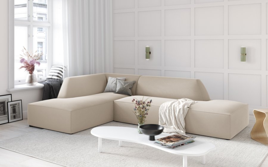 MICADONI Ruby hjrnesofa, venstre, 4 sder - beige fljl og sort plast