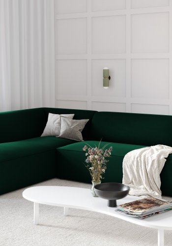 MICADONI Ruby hjrnesofa, venstre, 4 sder - grn fljl og sort plast