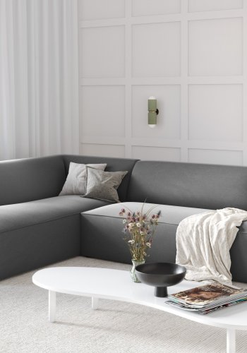 MICADONI Ruby hjrnesofa, venstre, 4 sder - gr fljl og sort plast