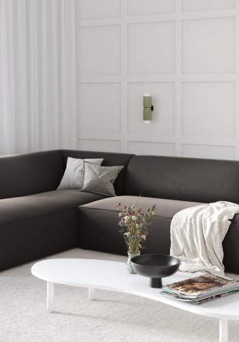 MICADONI Ruby hjrnesofa, venstre, 4 sder - antracitgr fljl og sort plast