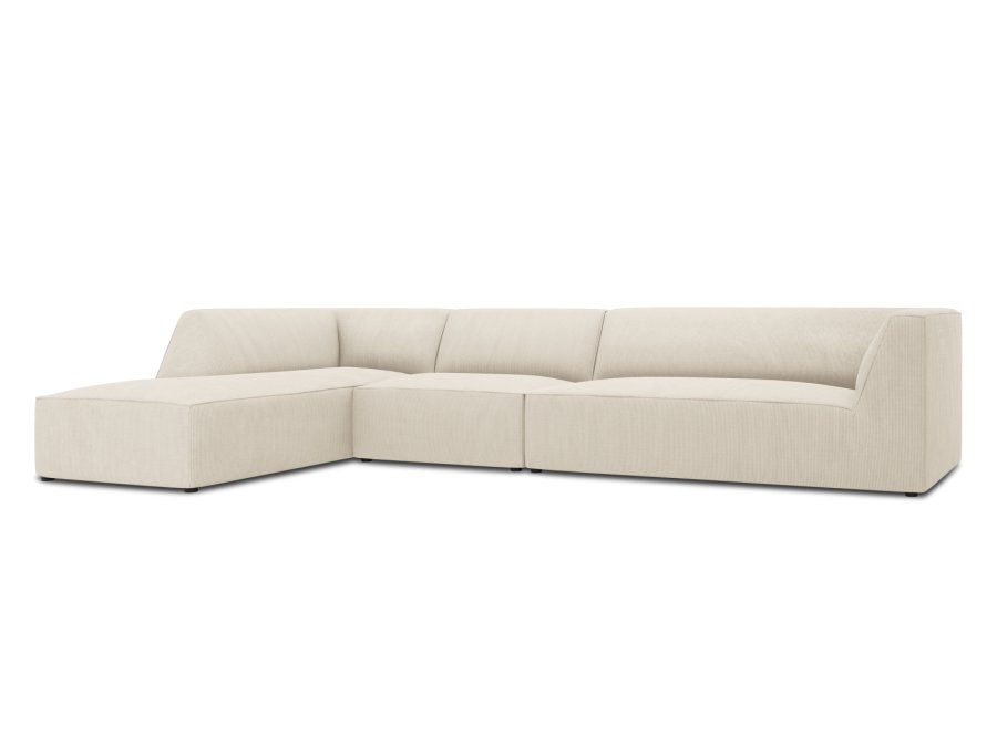 MICADONI Ruby Modul hjrnesofa, venstre, 5 sder - beige corduroy fljl og sort plast