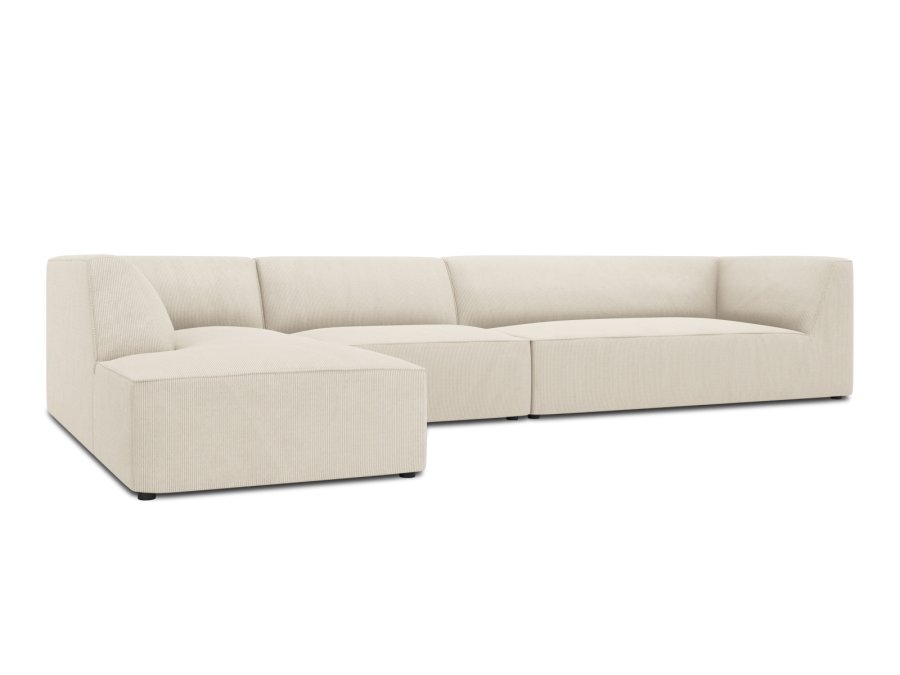 MICADONI Ruby Modul hjrnesofa, venstre, 5 sder - beige corduroy fljl og sort plast
