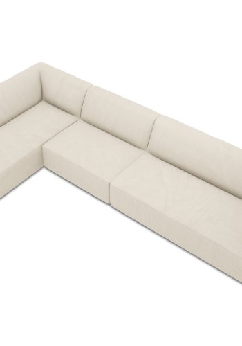 MICADONI Ruby Modul hjrnesofa, venstre, 5 sder - beige corduroy fljl og sort plast