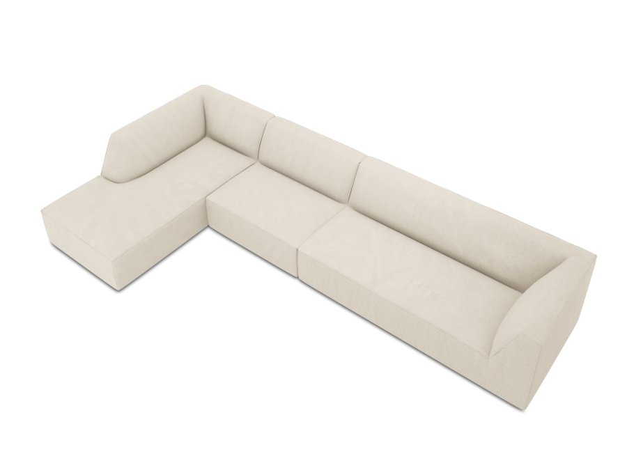 MICADONI Ruby Modul hjrnesofa, venstre, 5 sder - beige corduroy fljl og sort plast
