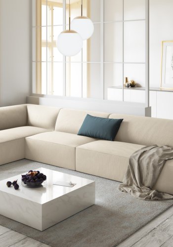 MICADONI Ruby Modul hjrnesofa, venstre, 5 sder - beige corduroy fljl og sort plast