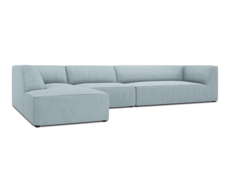MICADONI Ruby Modul hjrnesofa, venstre, 5 sder - bl corduroy fljl og sort plast