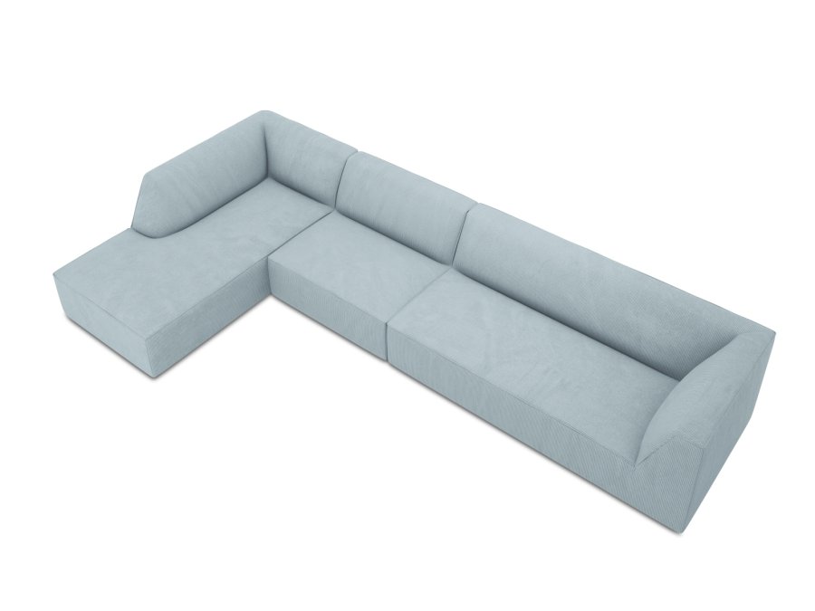 MICADONI Ruby Modul hjrnesofa, venstre, 5 sder - bl corduroy fljl og sort plast