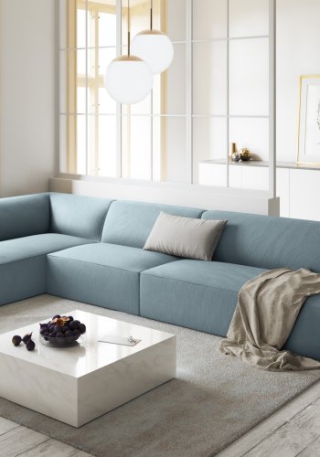 MICADONI Ruby Modul hjrnesofa, venstre, 5 sder - bl corduroy fljl og sort plast