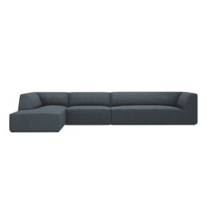 MICADONI Ruby Modul hjrnesofa, venstre, 5 sder - bl corduroy fljl og sort plast