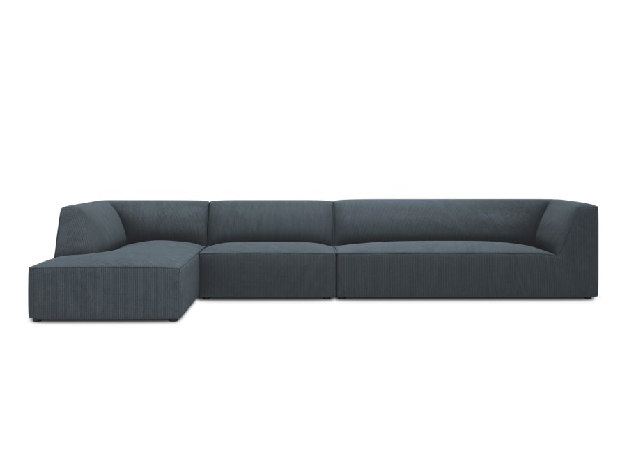 MICADONI Ruby Modul hjrnesofa, venstre, 5 sder - bl corduroy fljl og sort plast