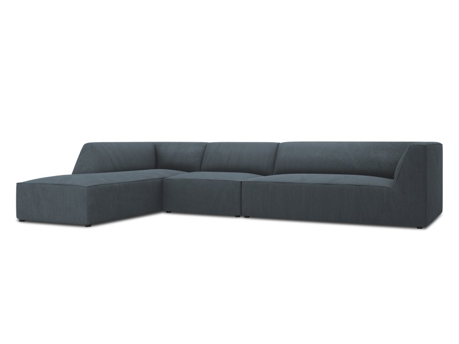 MICADONI Ruby Modul hjrnesofa, venstre, 5 sder - bl corduroy fljl og sort plast