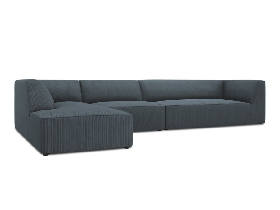 MICADONI Ruby Modul hjrnesofa, venstre, 5 sder - bl corduroy fljl og sort plast