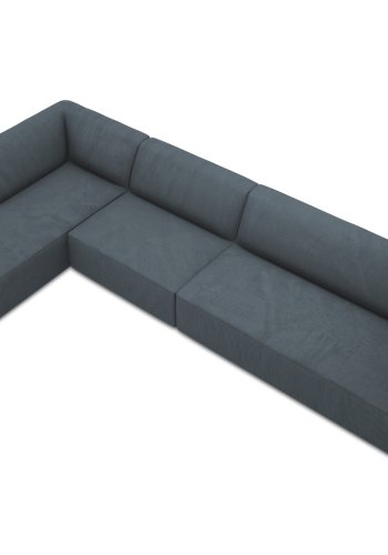 MICADONI Ruby Modul hjrnesofa, venstre, 5 sder - bl corduroy fljl og sort plast