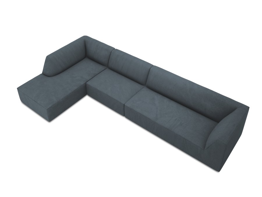 MICADONI Ruby Modul hjrnesofa, venstre, 5 sder - bl corduroy fljl og sort plast