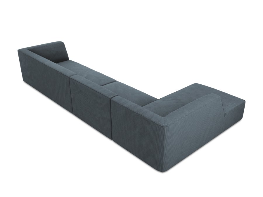 MICADONI Ruby Modul hjrnesofa, venstre, 5 sder - bl corduroy fljl og sort plast