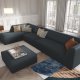 MICADONI Ruby Modul hjrnesofa, venstre, 5 sder - bl corduroy fljl og sort plast