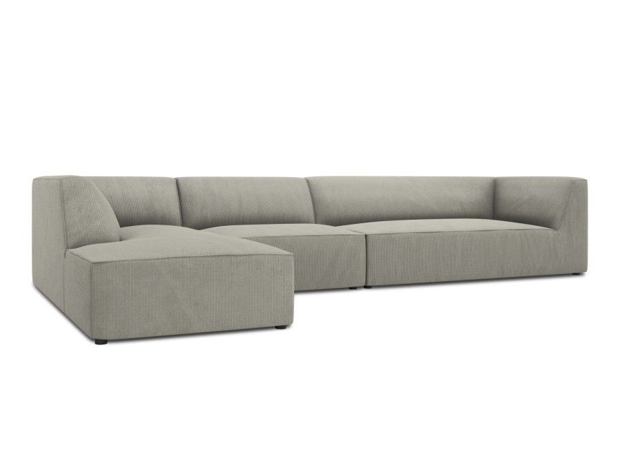MICADONI Ruby Modul hjrnesofa, venstre, 5 sder - gr corduroy fljl og sort plast