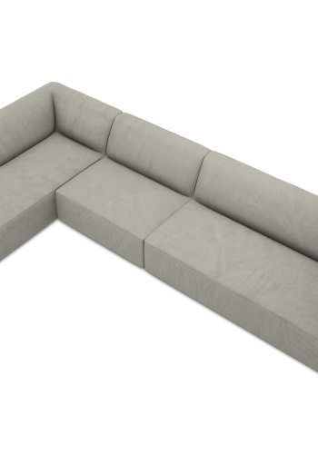 MICADONI Ruby Modul hjrnesofa, venstre, 5 sder - gr corduroy fljl og sort plast