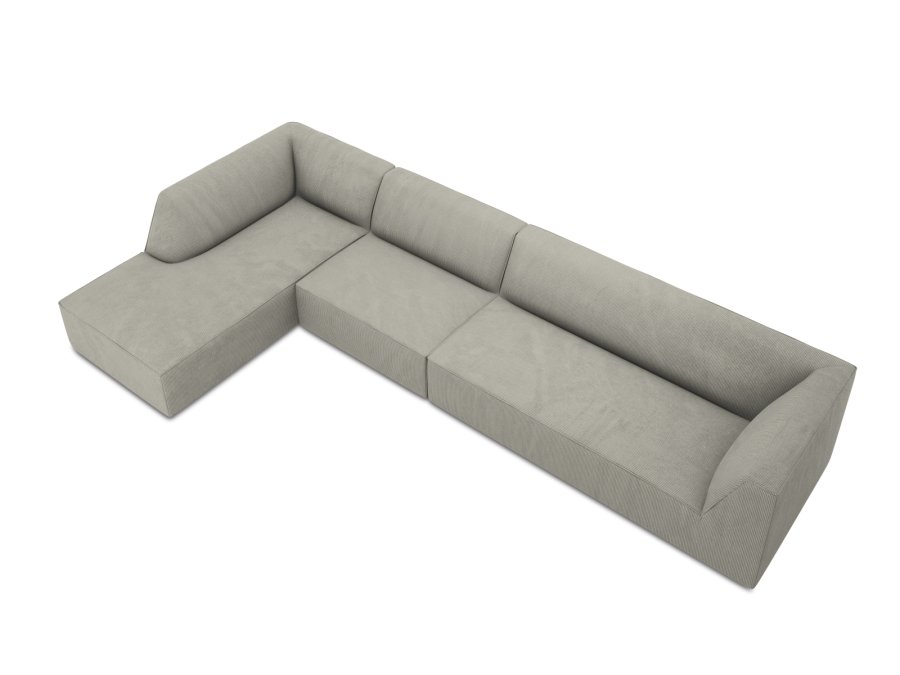 MICADONI Ruby Modul hjrnesofa, venstre, 5 sder - gr corduroy fljl og sort plast