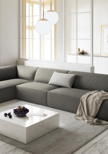 MICADONI Ruby Modul hjrnesofa, venstre, 5 sder - gr corduroy fljl og sort plast