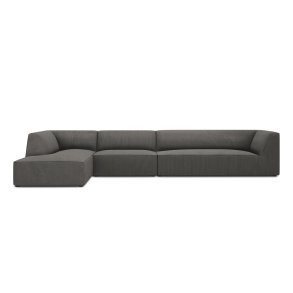MICADONI Ruby Modul hjrnesofa, venstre, 5 sder - antracitgr corduroy fljl og sort plast