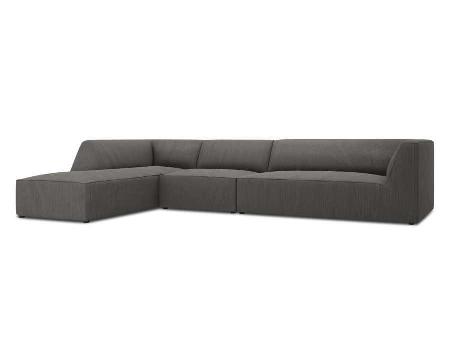 MICADONI Ruby Modul hjrnesofa, venstre, 5 sder - antracitgr corduroy fljl og sort plast