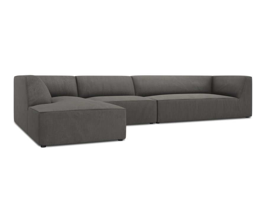 MICADONI Ruby Modul hjrnesofa, venstre, 5 sder - antracitgr corduroy fljl og sort plast