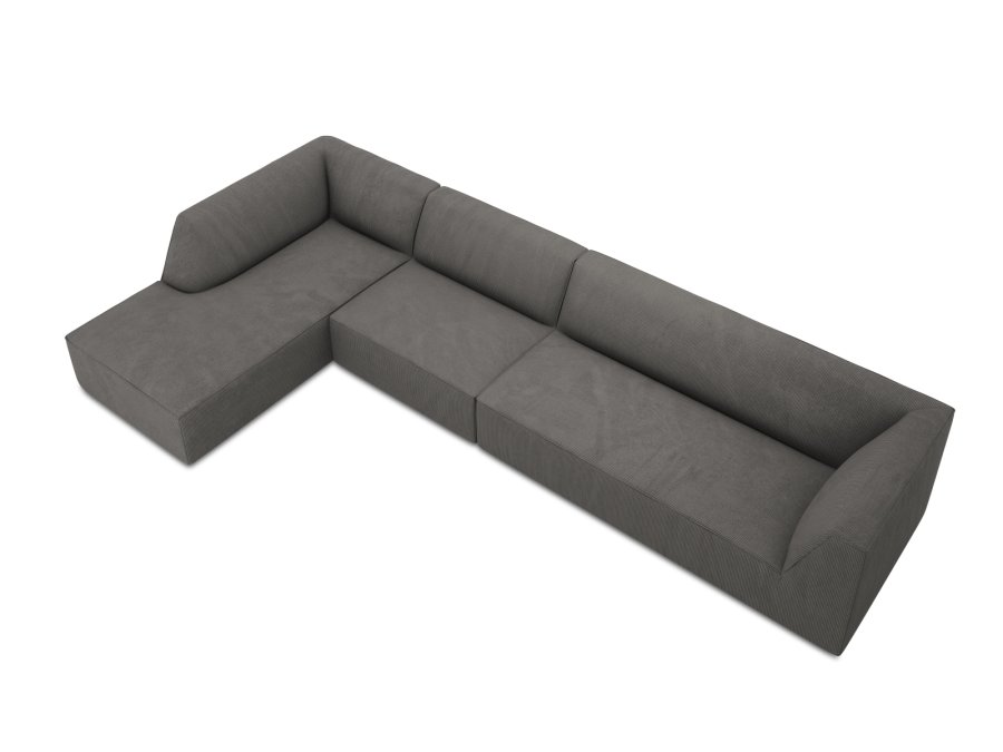 MICADONI Ruby Modul hjrnesofa, venstre, 5 sder - antracitgr corduroy fljl og sort plast