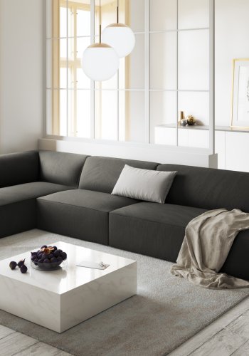 MICADONI Ruby Modul hjrnesofa, venstre, 5 sder - antracitgr corduroy fljl og sort plast