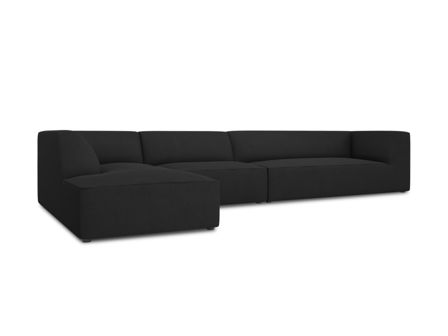 MICADONI Ruby Modul hjrnesofa, venstre, 5 sder - sort stof og sort plast