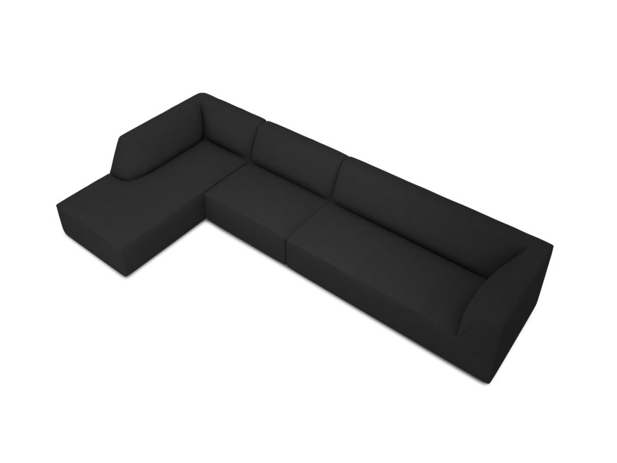 MICADONI Ruby Modul hjrnesofa, venstre, 5 sder - sort stof og sort plast