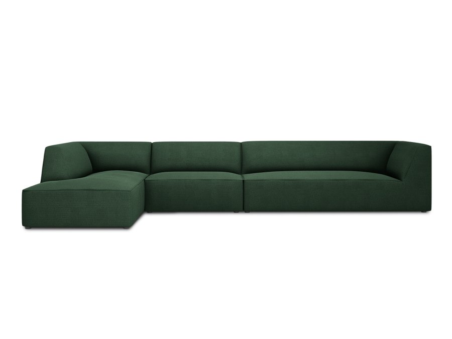 MICADONI Ruby Modul hjrnesofa, venstre, 5 sder - grn stof og sort plast