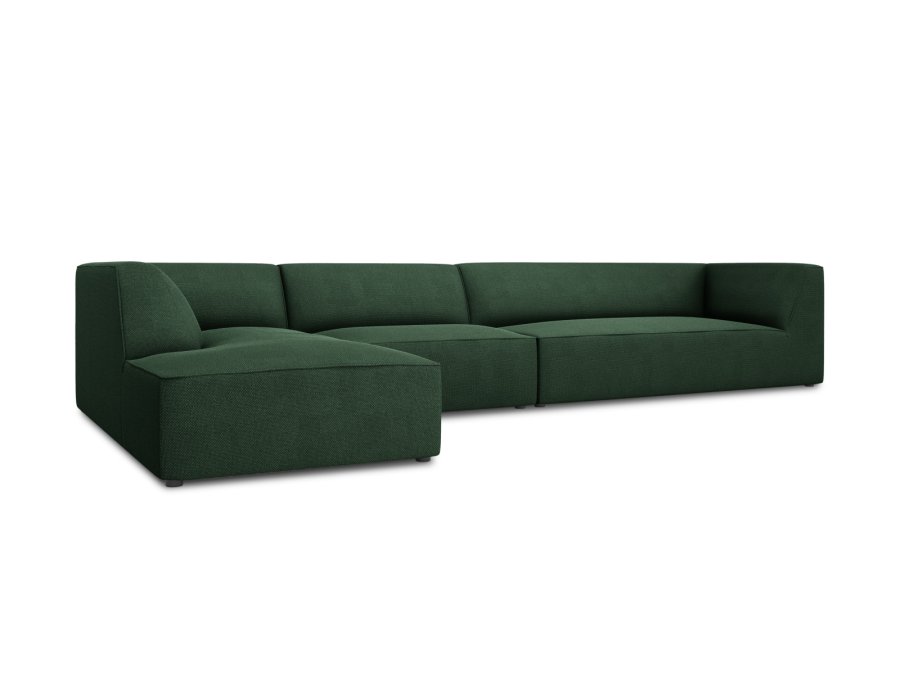 MICADONI Ruby Modul hjrnesofa, venstre, 5 sder - grn stof og sort plast