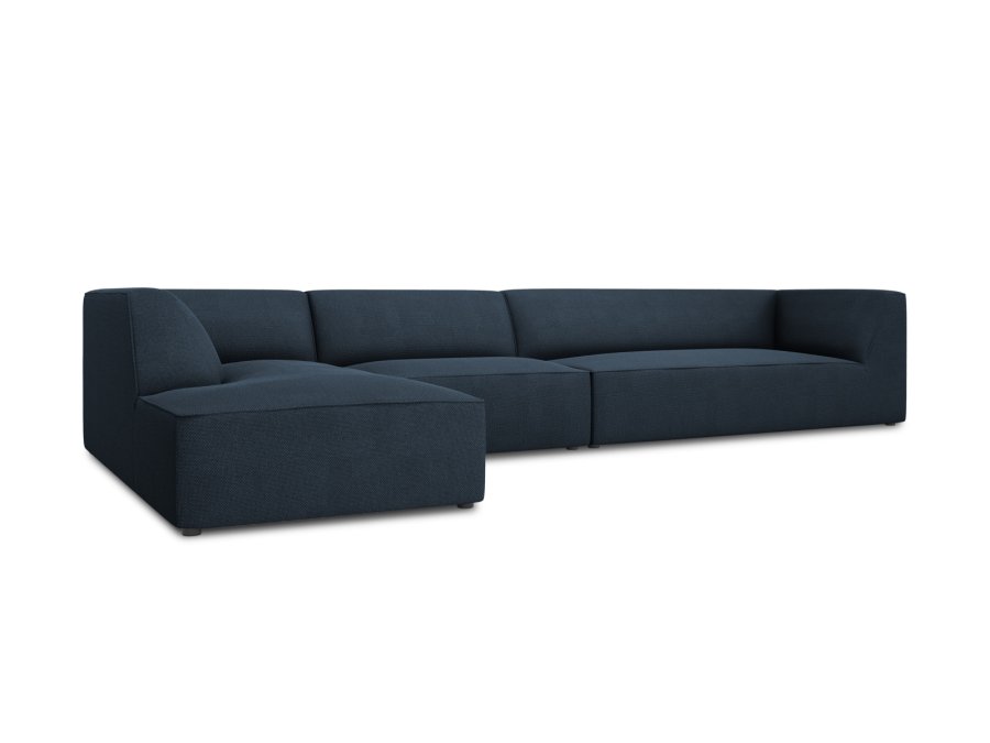 MICADONI Ruby Modul hjrnesofa, venstre, 5 sder - bl stof og sort plast