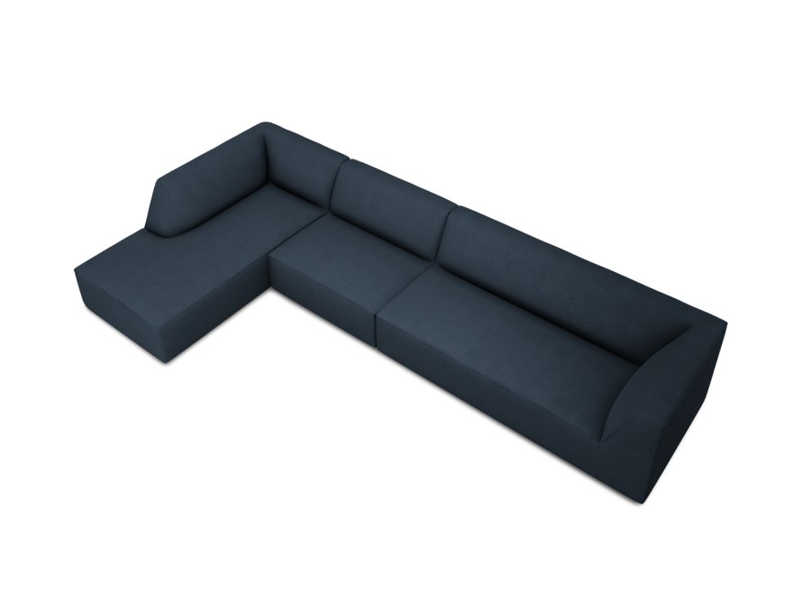 MICADONI Ruby Modul hjrnesofa, venstre, 5 sder - bl stof og sort plast