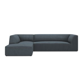 MICADONI Ruby Modul hjrnesofa, venstre, 4 sder - bl corduroy fljl og sort plast