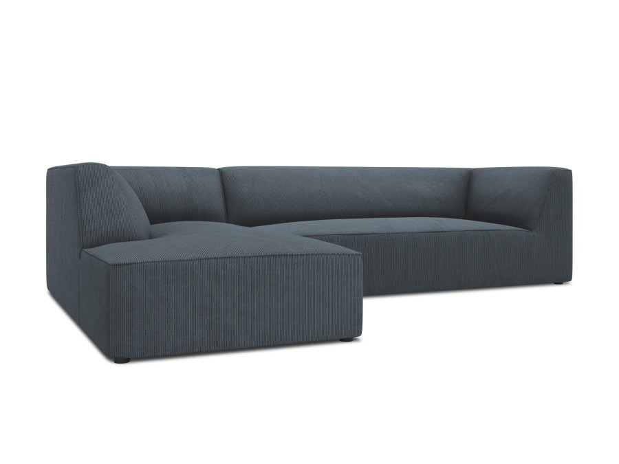 MICADONI Ruby Modul hjrnesofa, venstre, 4 sder - bl corduroy fljl og sort plast