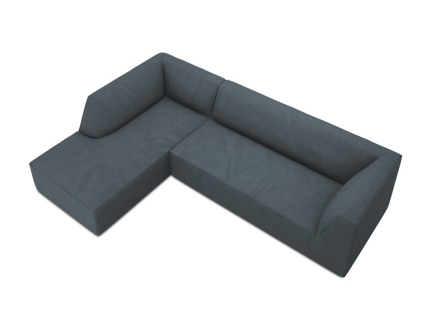 MICADONI Ruby Modul hjrnesofa, venstre, 4 sder - bl corduroy fljl og sort plast