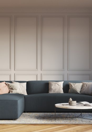 MICADONI Ruby Modul hjrnesofa, venstre, 4 sder - bl corduroy fljl og sort plast