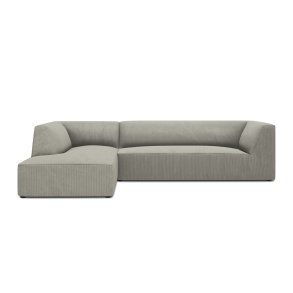 MICADONI Ruby Modul hjrnesofa, venstre, 4 sder - gr corduroy fljl og sort plast