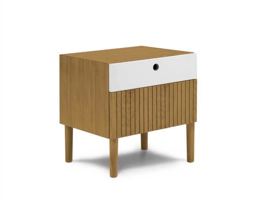 MICADONI Noa sengebord, m. 2 skuffer - hvid/natur tr og natur eg (45x37x51)