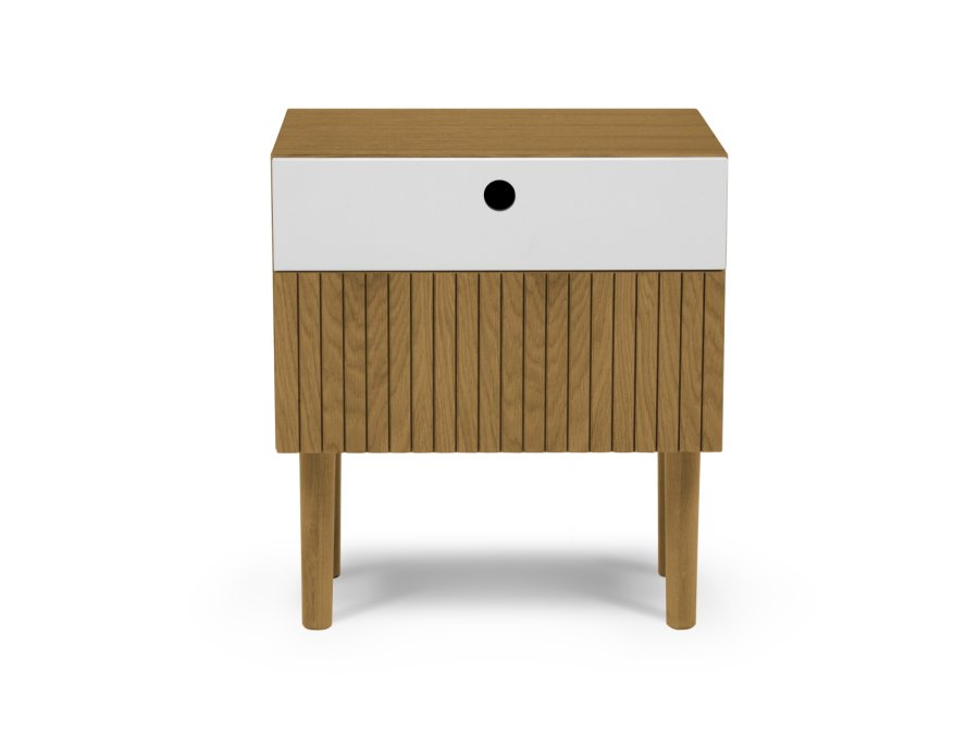 MICADONI Noa sengebord, m. 2 skuffer - hvid/natur tr og natur eg (45x37x51)