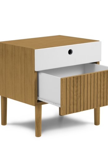 MICADONI Noa sengebord, m. 2 skuffer - hvid/natur tr og natur eg (45x37x51)